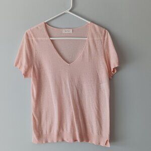 ese O ese V-neck Linen Cotton Knit Top Lightweight Light Blush Petal Pink Medium